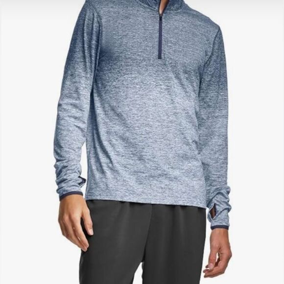 Champion ombré heather blue 1/4 zip workout top. Black edging. Thumbholes. Med - Picture 1 of 8